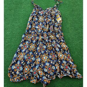 Young USA Women's Blue Floral Print Smocked Waist Romper Jumpsuit Size L‎